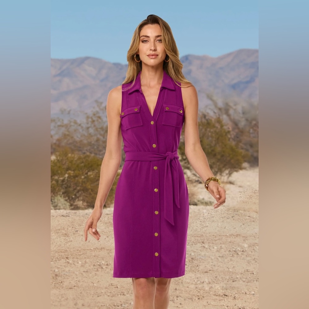 Beyond Travel Collared
Button Short Dress Acai
Berry